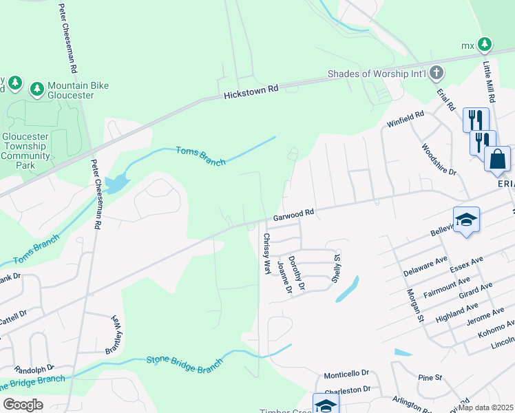 map of restaurants, bars, coffee shops, grocery stores, and more near 2 Patriot Court in Sicklerville