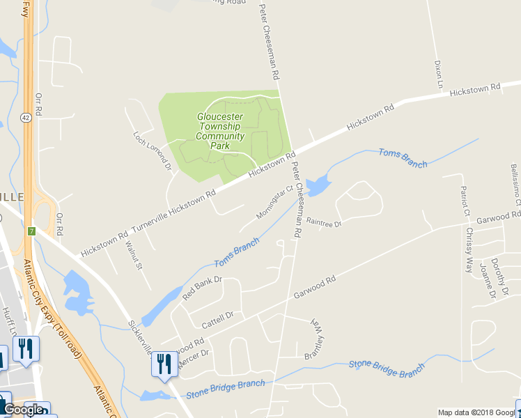 map of restaurants, bars, coffee shops, grocery stores, and more near 19 Morningstar Court in Sicklerville