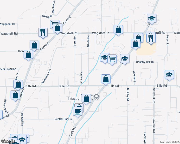 map of restaurants, bars, coffee shops, grocery stores, and more near 1250 Fawnbrook Place in Paradise