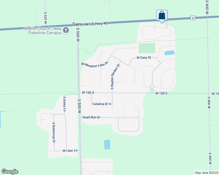 map of restaurants, bars, coffee shops, grocery stores, and more near 962 South Raylee Garden Drive in New Palestine