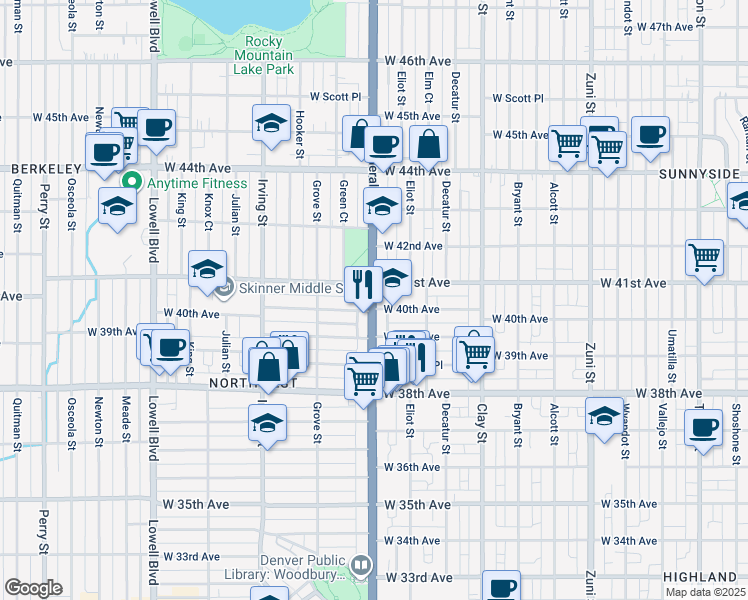 map of restaurants, bars, coffee shops, grocery stores, and more near 4030 Federal Boulevard in Denver