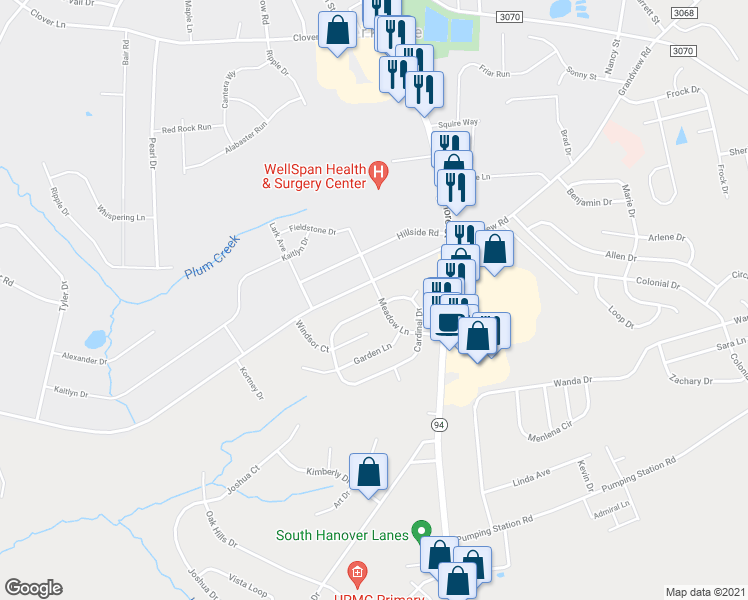 map of restaurants, bars, coffee shops, grocery stores, and more near 57 Cardinal Drive in Hanover