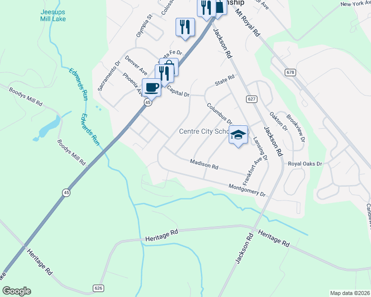 map of restaurants, bars, coffee shops, grocery stores, and more near 659 Pierre Avenue in Mantua Township