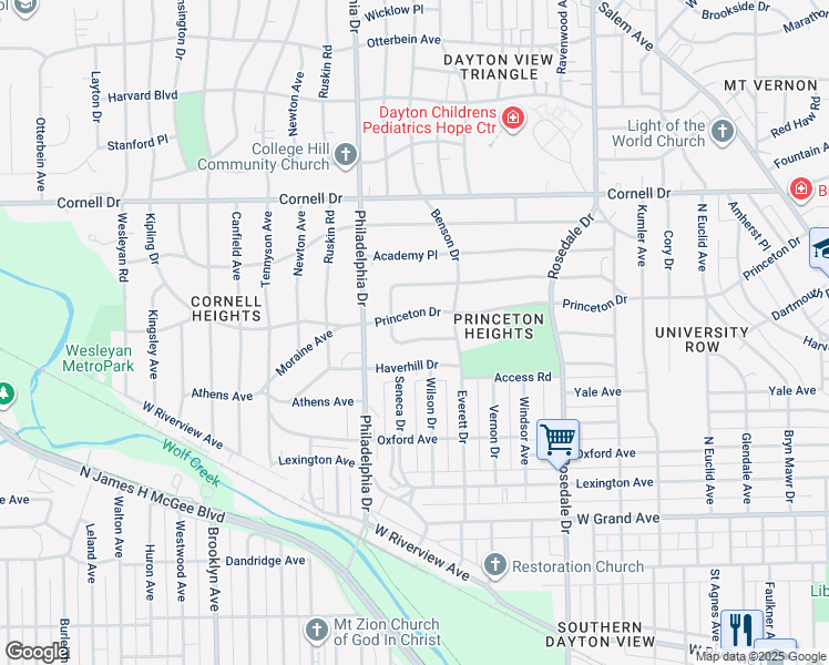 map of restaurants, bars, coffee shops, grocery stores, and more near 1847 Rutland Drive in Dayton