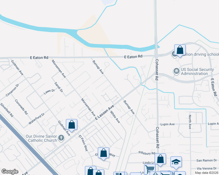 map of restaurants, bars, coffee shops, grocery stores, and more near 2925 Burnap Avenue in Chico