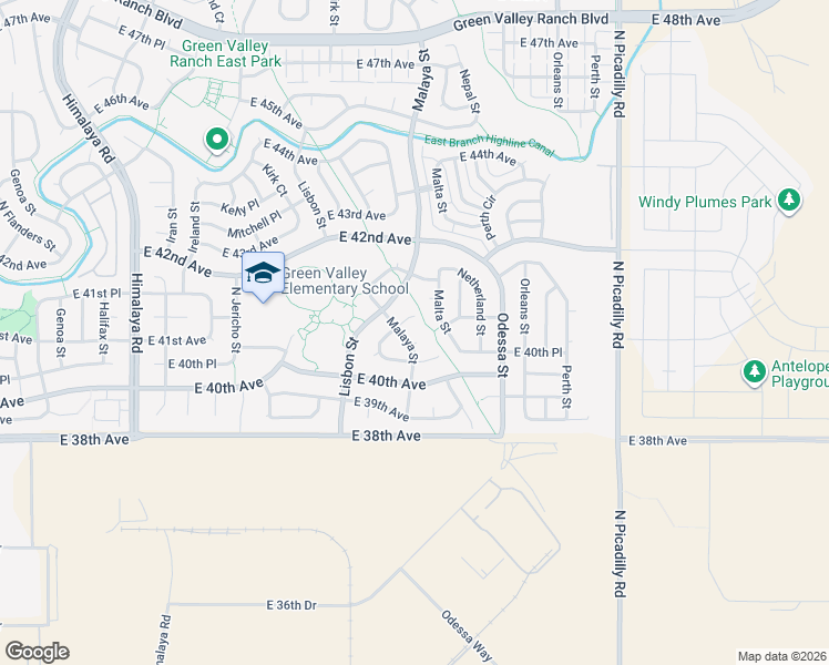 map of restaurants, bars, coffee shops, grocery stores, and more near 4100 Malaya Street in Denver
