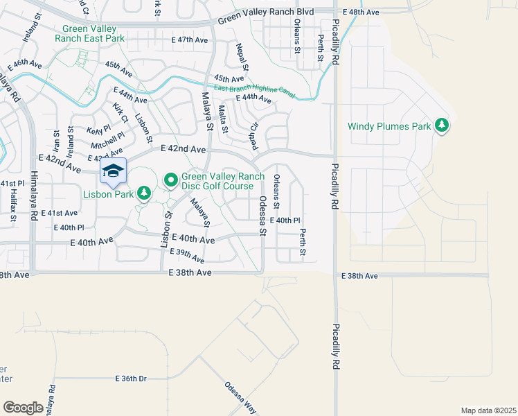 map of restaurants, bars, coffee shops, grocery stores, and more near 4078 Odessa Street in Denver