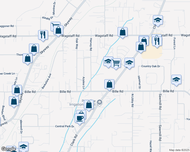map of restaurants, bars, coffee shops, grocery stores, and more near 1260 Fawnbrook Place in Paradise