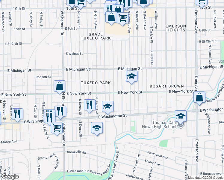 map of restaurants, bars, coffee shops, grocery stores, and more near 312 North Colorado Avenue in Indianapolis
