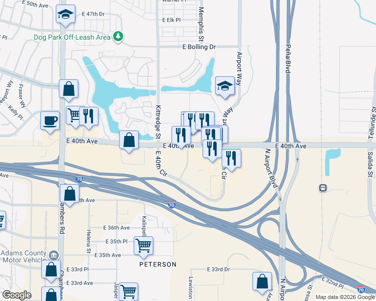 map of restaurants, bars, coffee shops, grocery stores, and more near 3995 Lewiston Street in Aurora