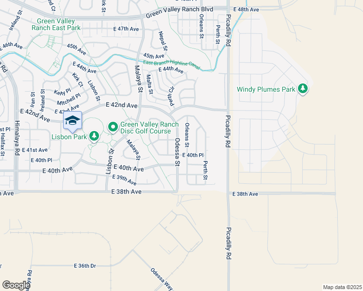 map of restaurants, bars, coffee shops, grocery stores, and more near 4078 Odessa Street in Denver