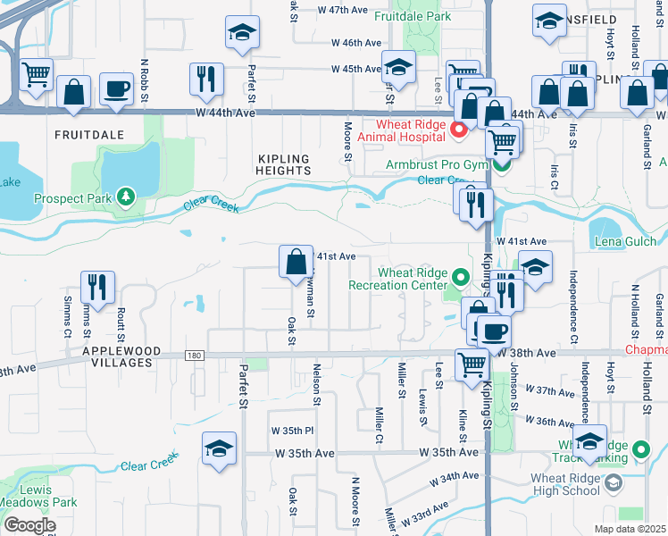 map of restaurants, bars, coffee shops, grocery stores, and more near 4080 Nelson Street in Wheat Ridge
