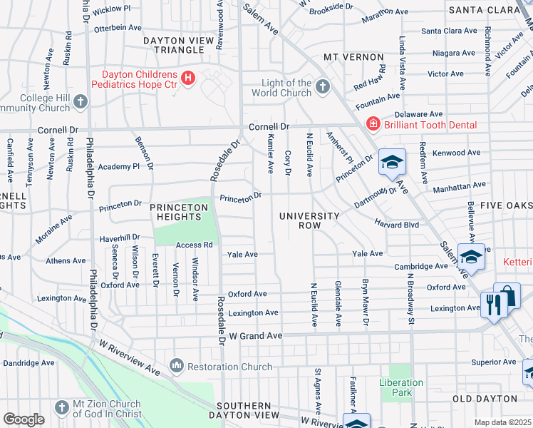 map of restaurants, bars, coffee shops, grocery stores, and more near 1361 Kumler Avenue in Dayton