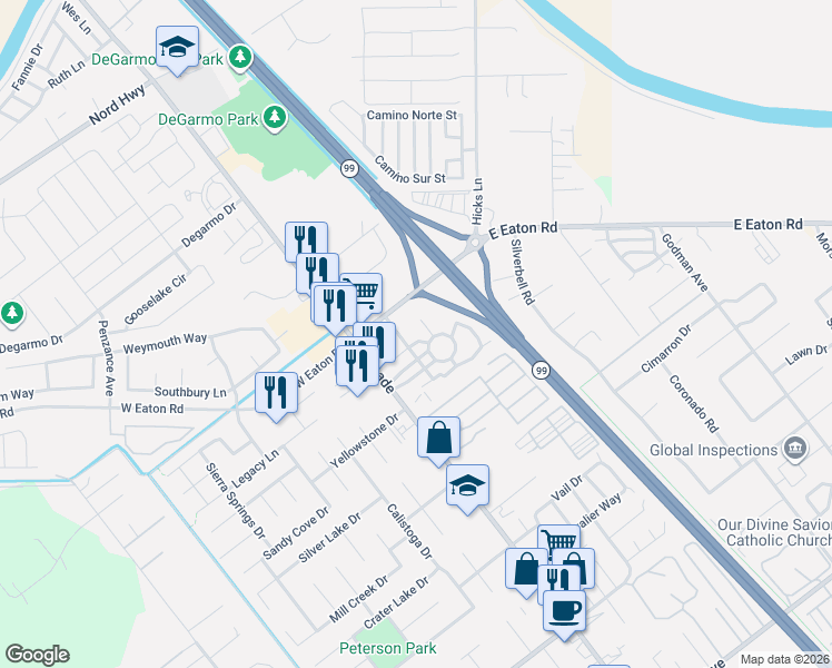 map of restaurants, bars, coffee shops, grocery stores, and more near 40 Constitution Drive in Chico