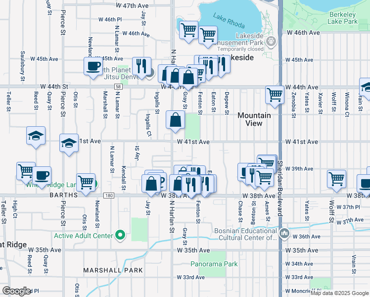 map of restaurants, bars, coffee shops, grocery stores, and more near 5910 West 41st Avenue in Wheat Ridge