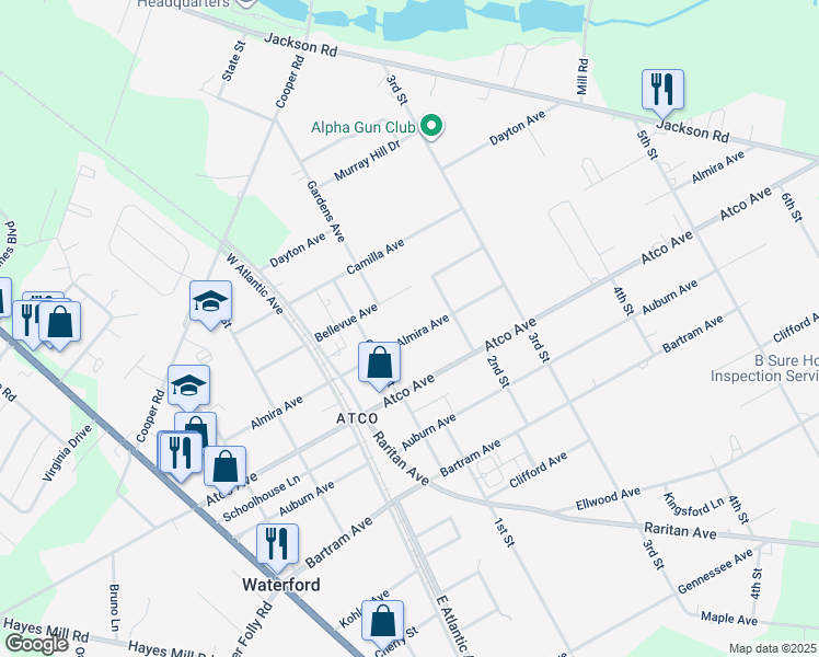 map of restaurants, bars, coffee shops, grocery stores, and more near 2289 Almira Avenue in Atco