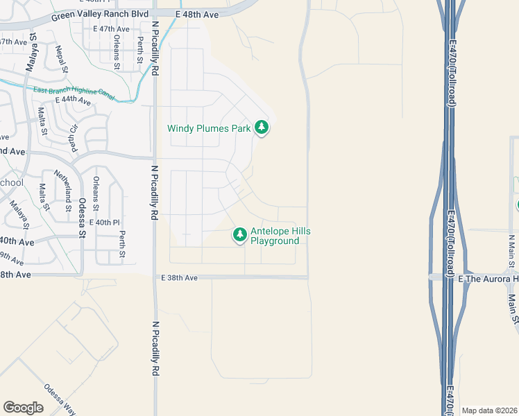 map of restaurants, bars, coffee shops, grocery stores, and more near 3799 Picadilly Road in Aurora
