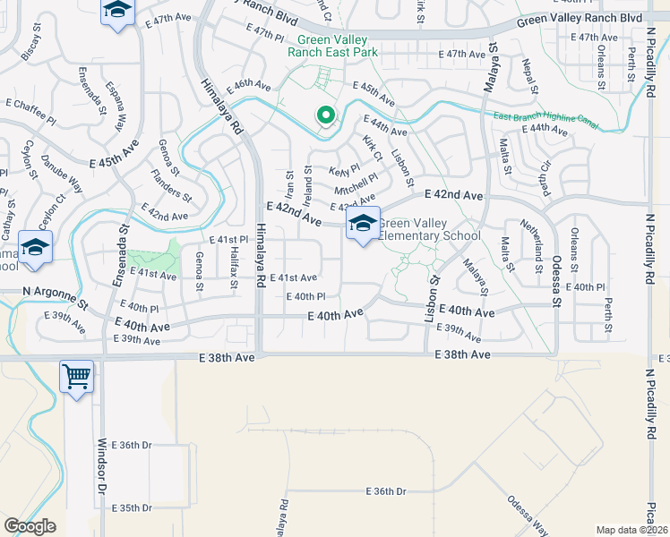 map of restaurants, bars, coffee shops, grocery stores, and more near 4085 Jericho Street in Denver