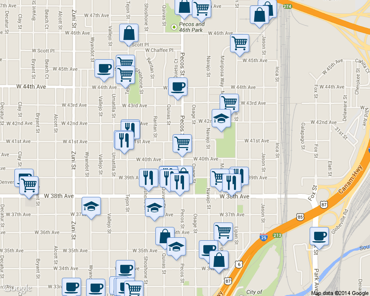 map of restaurants, bars, coffee shops, grocery stores, and more near 4031 Osage Street in Denver