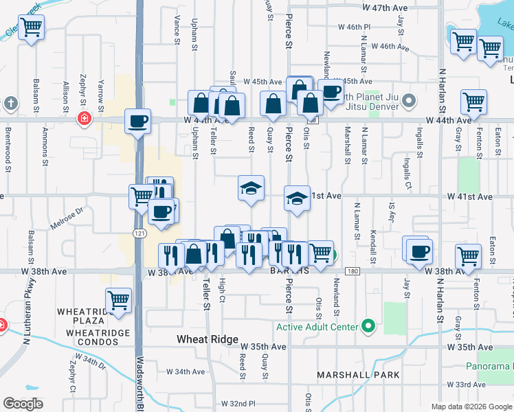 map of restaurants, bars, coffee shops, grocery stores, and more near 4085 Quay Street in Wheat Ridge