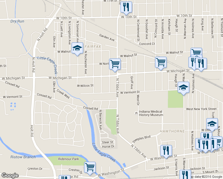 map of restaurants, bars, coffee shops, grocery stores, and more near 417 North Alton Avenue in Indianapolis