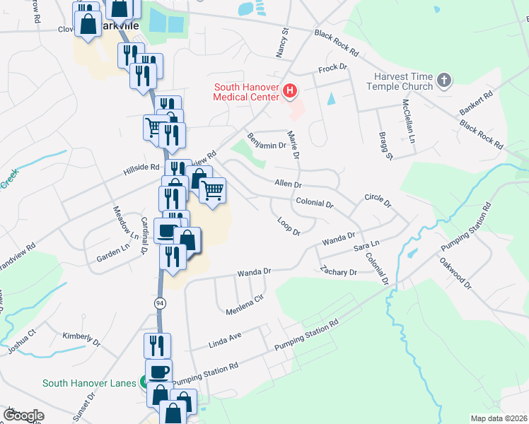 map of restaurants, bars, coffee shops, grocery stores, and more near 3 Loop Dr in Hanover