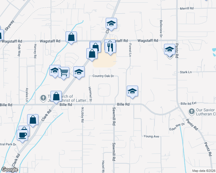 map of restaurants, bars, coffee shops, grocery stores, and more near 6291 Lancaster Drive in Paradise