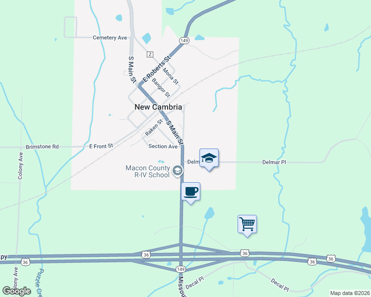 map of restaurants, bars, coffee shops, grocery stores, and more near 304 South Main Street in New Cambria