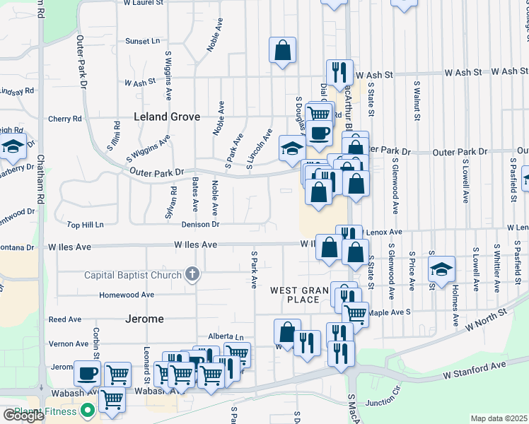 map of restaurants, bars, coffee shops, grocery stores, and more near 2333 Cherry Hills Drive in Springfield