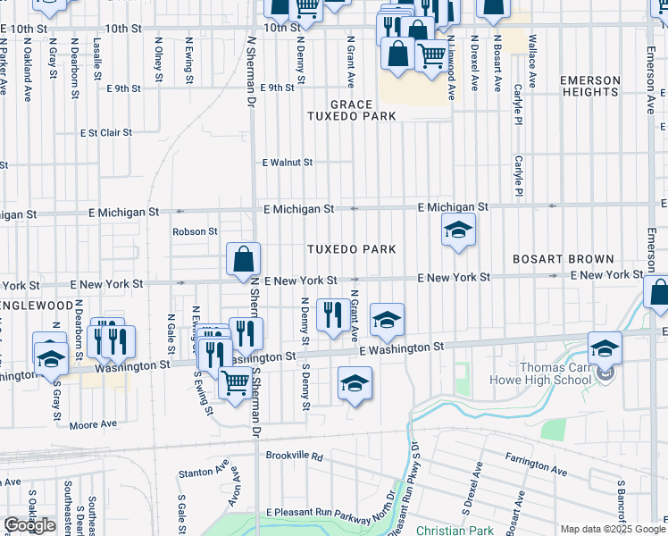 map of restaurants, bars, coffee shops, grocery stores, and more near 313 North Chester Avenue in Indianapolis