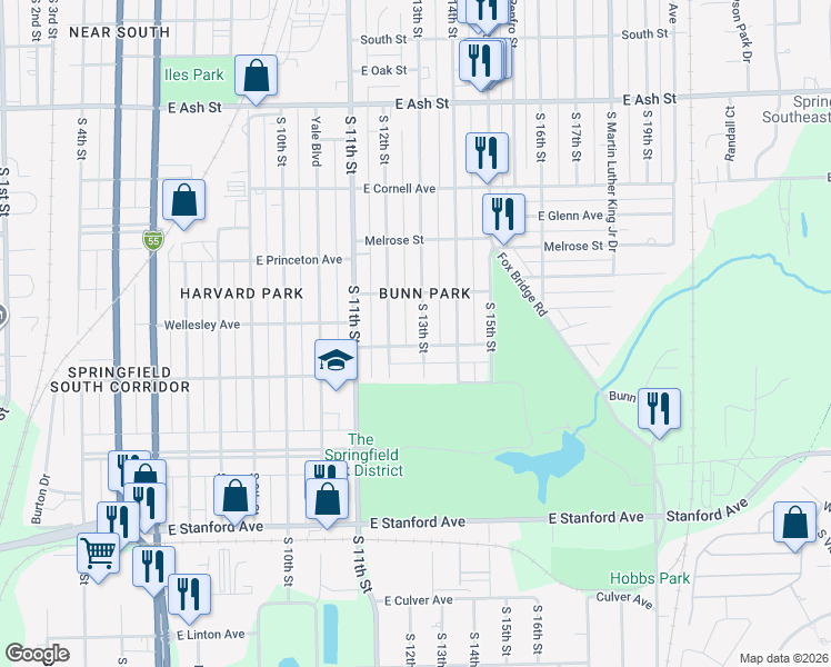 map of restaurants, bars, coffee shops, grocery stores, and more near 2445 South 13th Street in Springfield
