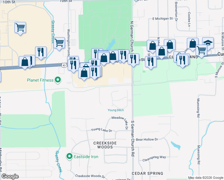 map of restaurants, bars, coffee shops, grocery stores, and more near 10916 President Circle in Indianapolis