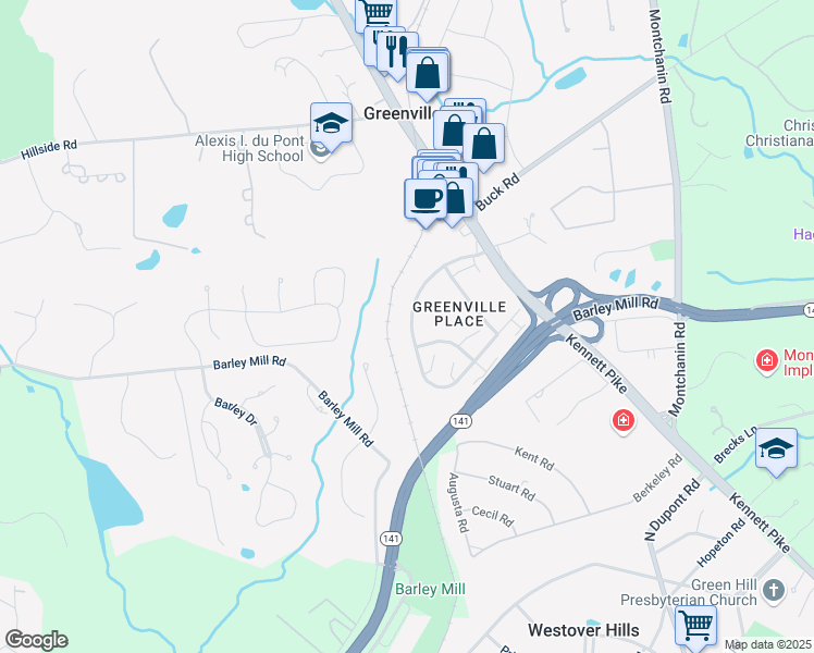 map of restaurants, bars, coffee shops, grocery stores, and more near 210 Presidential Drive in Wilmington