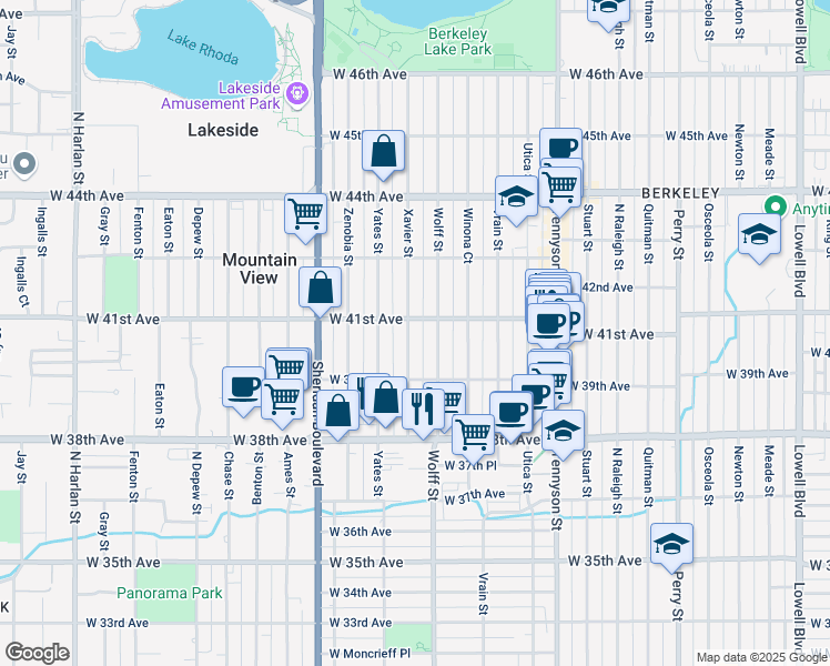 map of restaurants, bars, coffee shops, grocery stores, and more near 3978 Xavier Street in Denver