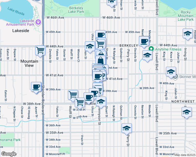 map of restaurants, bars, coffee shops, grocery stores, and more near 3976 Utica Street in Denver