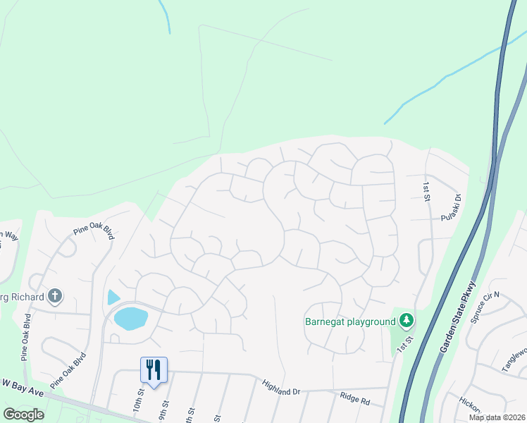 map of restaurants, bars, coffee shops, grocery stores, and more near 163 Mirage Boulevard in Barnegat Township
