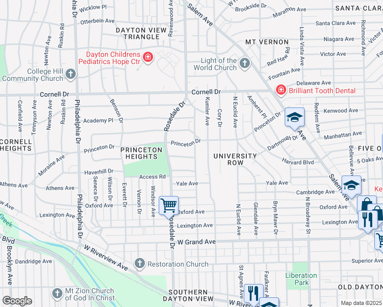 map of restaurants, bars, coffee shops, grocery stores, and more near 1367 Catalpa Dr in Dayton