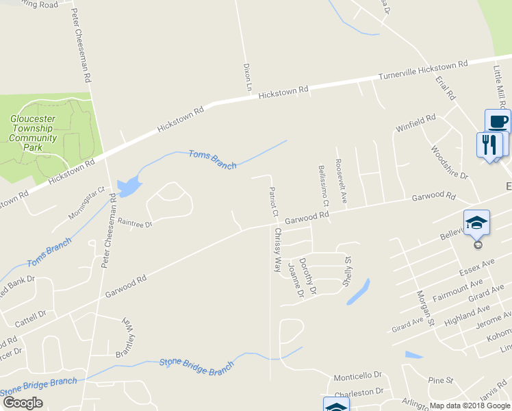 map of restaurants, bars, coffee shops, grocery stores, and more near 2596 Garwood Road in Gloucester Township