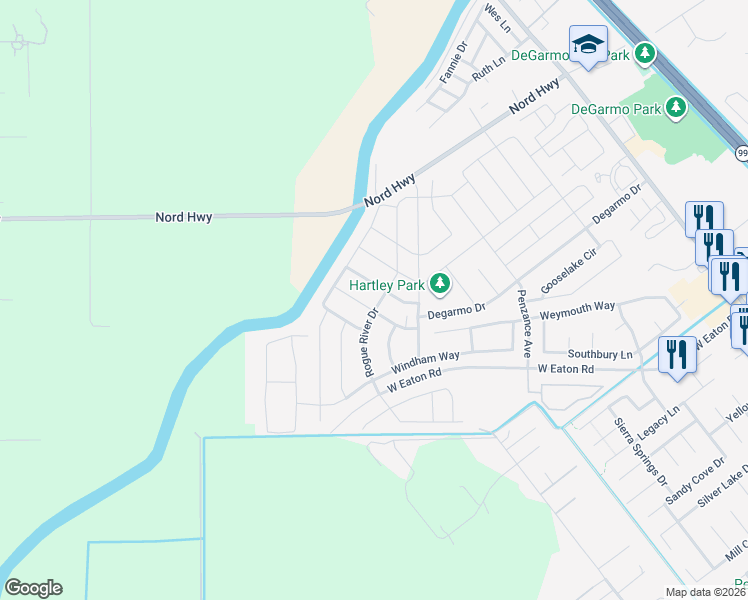 map of restaurants, bars, coffee shops, grocery stores, and more near 3293 Rogue River Drive in Chico