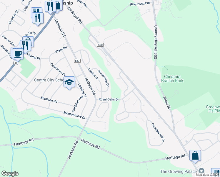 map of restaurants, bars, coffee shops, grocery stores, and more near 44 Brookview Drive in Mantua Township