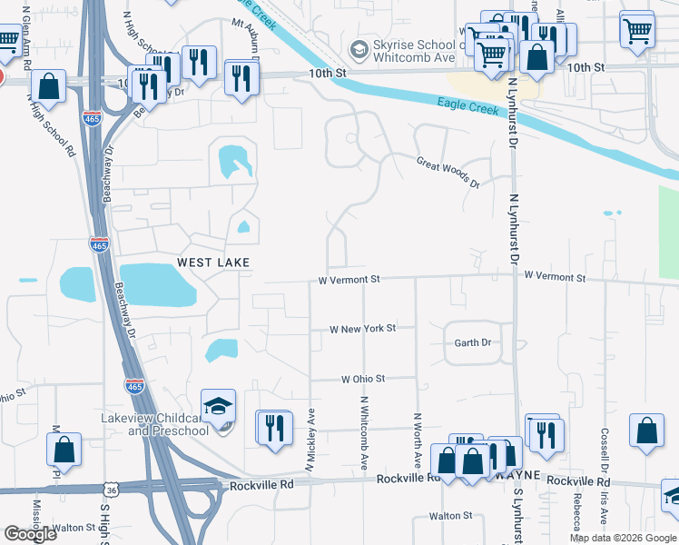 map of restaurants, bars, coffee shops, grocery stores, and more near in Indianapolis