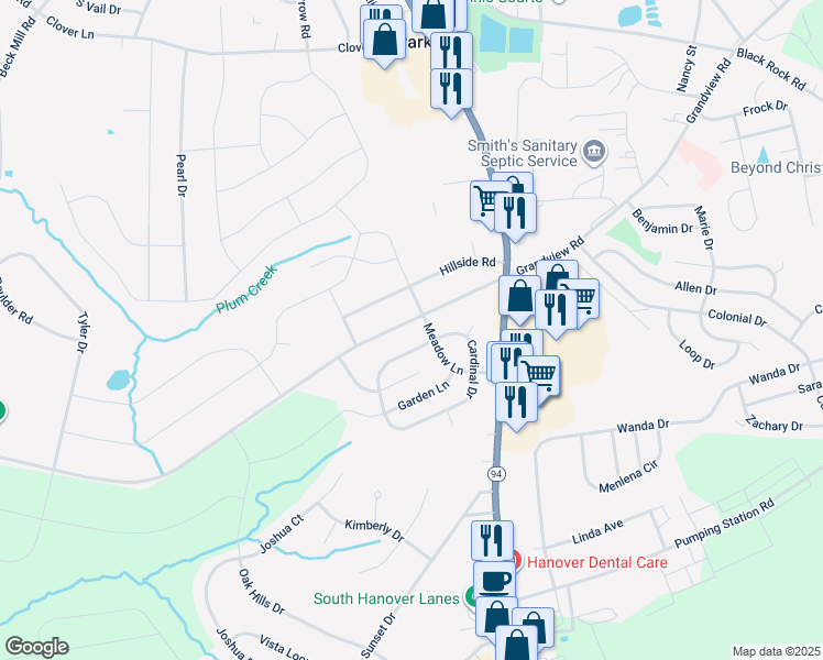 map of restaurants, bars, coffee shops, grocery stores, and more near 4110 Grandview Road in Hanover