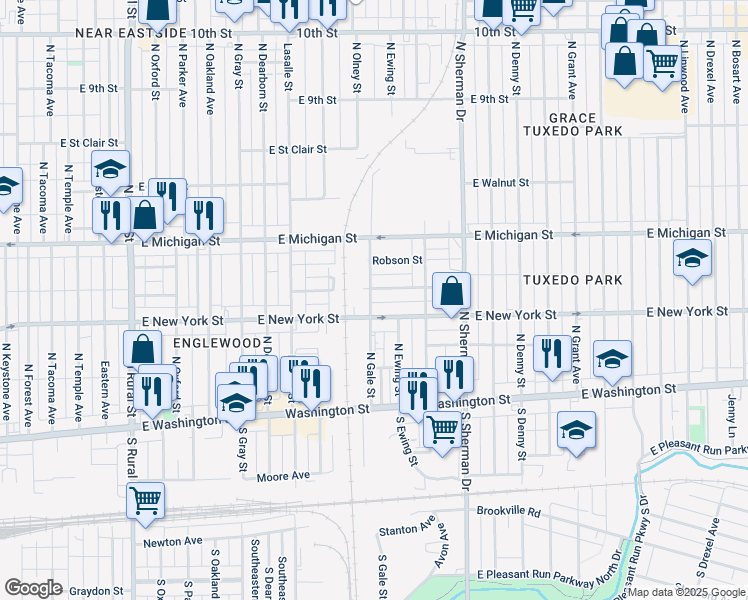 map of restaurants, bars, coffee shops, grocery stores, and more near 315 East Gale Street in Indianapolis