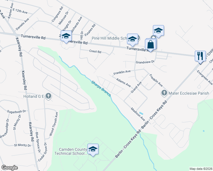 map of restaurants, bars, coffee shops, grocery stores, and more near 6 Ford Lane in Berlin