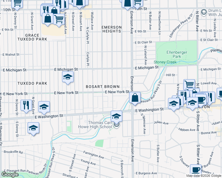 map of restaurants, bars, coffee shops, grocery stores, and more near 306 North Riley Avenue in Indianapolis