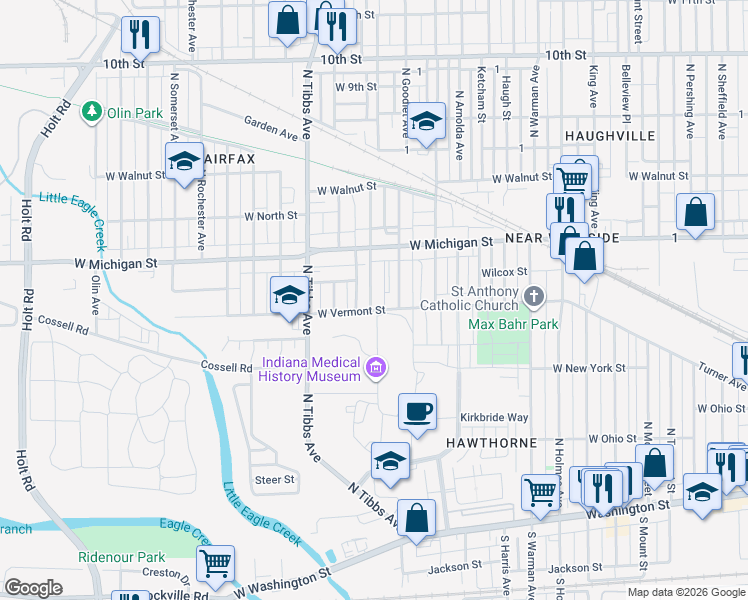 map of restaurants, bars, coffee shops, grocery stores, and more near 320 Groff Avenue in Indianapolis