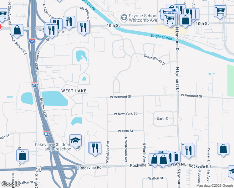 map of restaurants, bars, coffee shops, grocery stores, and more near in Indianapolis