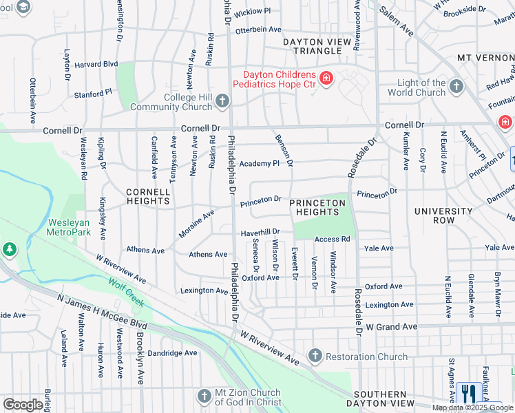 map of restaurants, bars, coffee shops, grocery stores, and more near 1847 Rutland Drive in Dayton