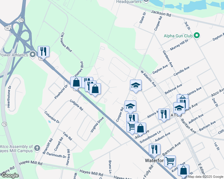 map of restaurants, bars, coffee shops, grocery stores, and more near 2308 Susan Court in Atco