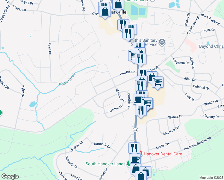 map of restaurants, bars, coffee shops, grocery stores, and more near 4110 Grandview Road in Hanover